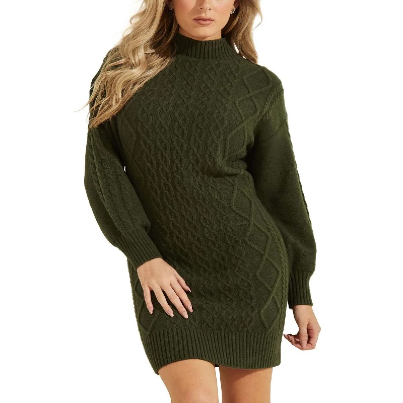 Guess Womens Cassandra Cable Knit Midi Sweaterdress