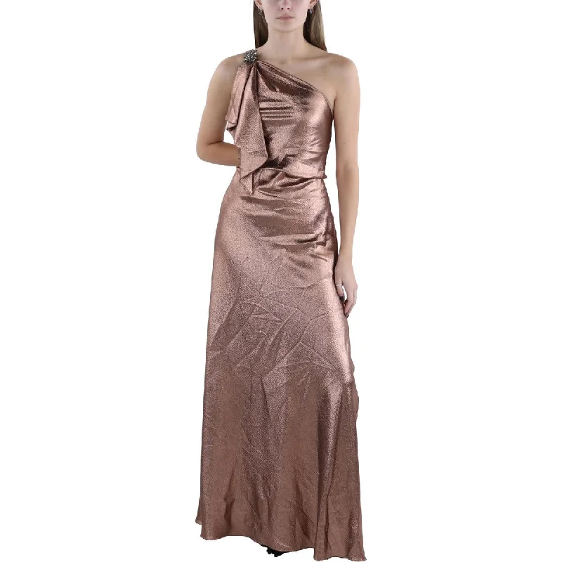 Lauren Ralph Lauren Womens Hammered Satin One Shoulder Evening Dress