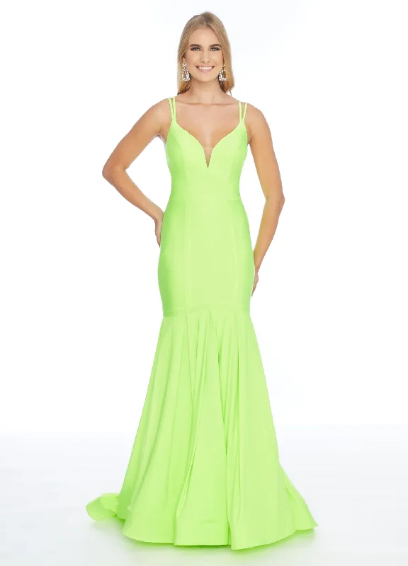 Ashley Lauren 1870 Size 2, 6 Neon Green Long V Neck Fitted Mermaid Prom Dress Pageant