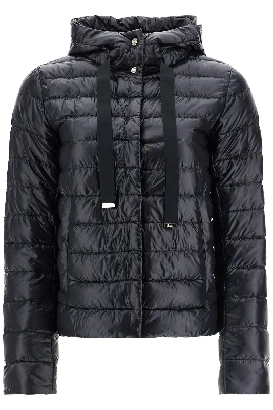 Ultra-lightweight Black Nylon Down Jacket With Hood  - Black