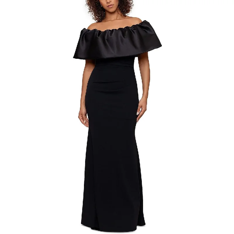 Betsy & Adam Womens Off-The-Shoulder Maxi Evening Dress