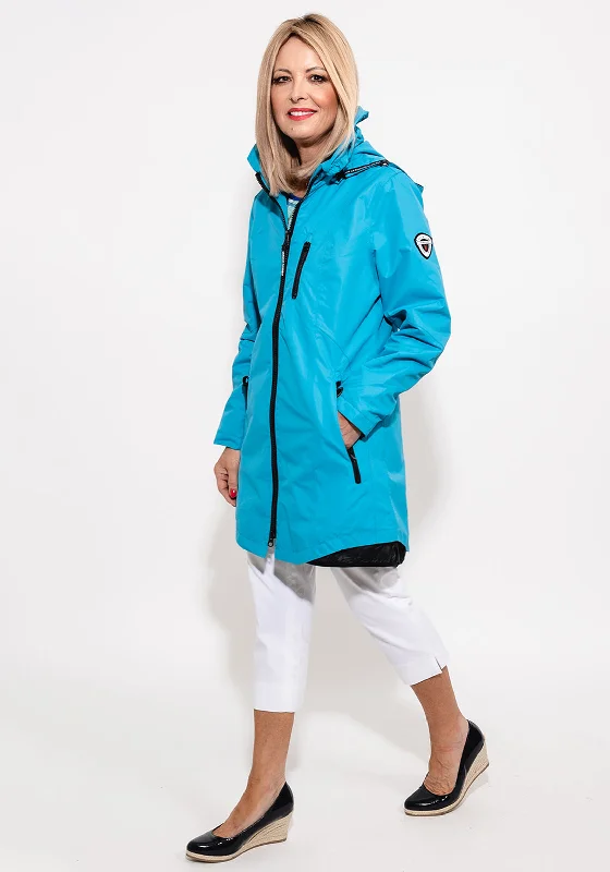 Noramnn Removable Hood Long Raincoat, Blue