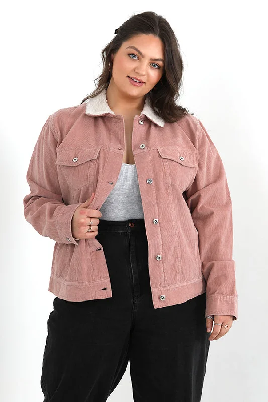 PLUS SIZE CORDUROY BORG JACKET WESTERN STYLE JACKET