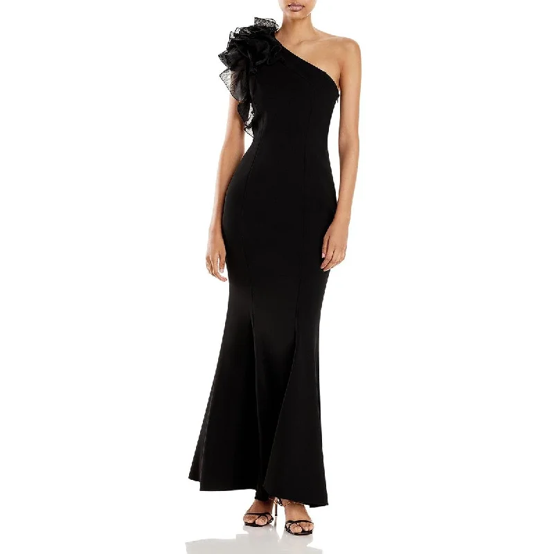 Aidan Mattox Womens Ruffled Shoulder Long Evening Dress