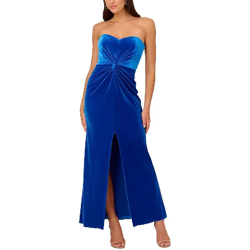 Liv Foster Womens Velvet Strapless Evening Dress