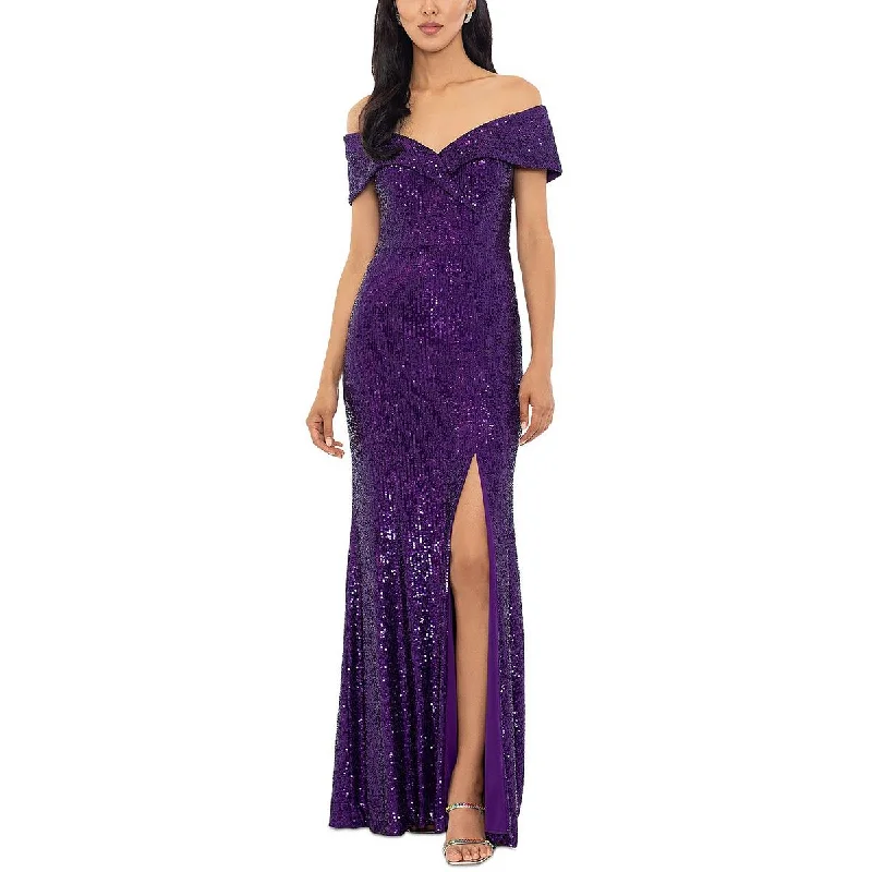 Xscape Womens Squined Split Evening Dress