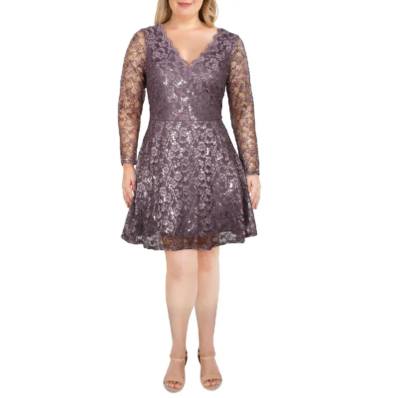 City Studio Womens Plus Lace Sheer Party Dress