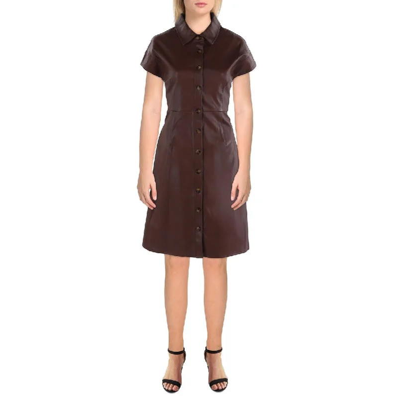 Gracia Womens Plus Faux Leather Collared Shirtdress