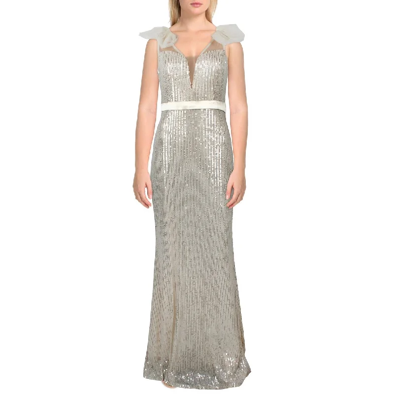 PLM Womens Sequined Long Evening Dress