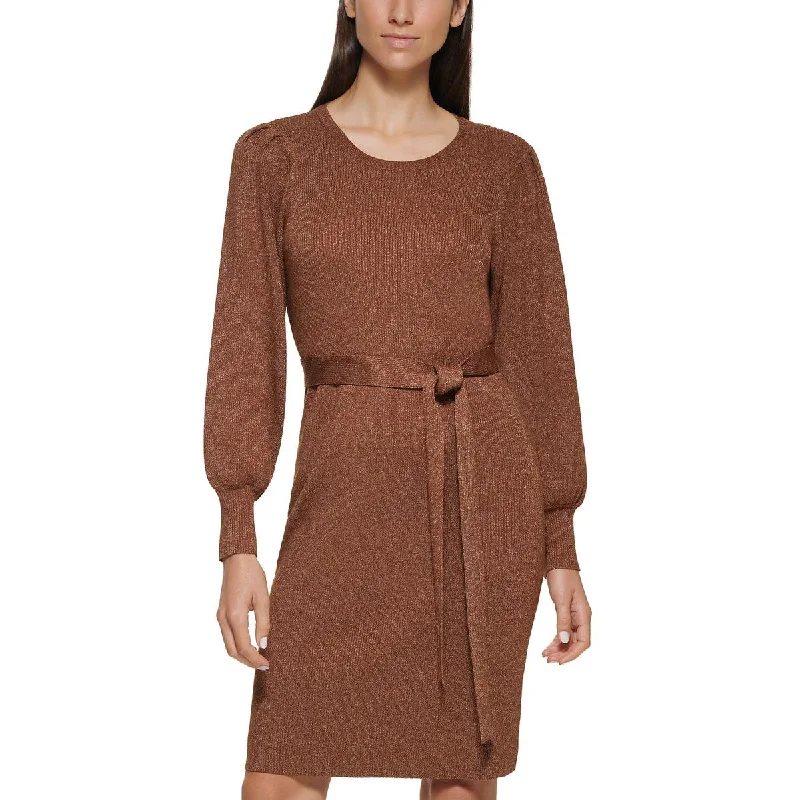 Calvin Klein Womens Metallic Midi Sweaterdress