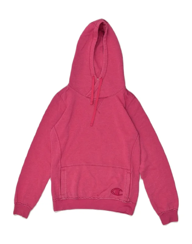 CHAMPION Womens Heritage Fit Hoodie Jumper UK 14 Medium Pink Cotton