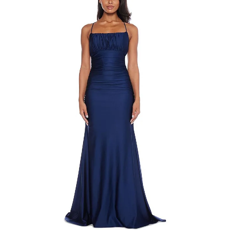 B. Darlin Womens Juniors Square Neck Ruched Evening Dress