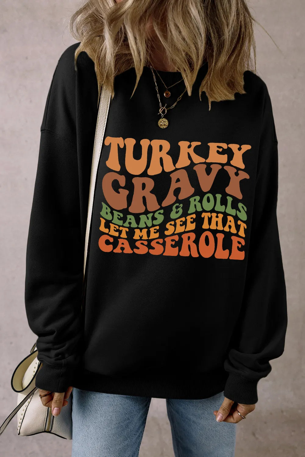 Turkey Gravy Casserole Long Sleeve Women's Graphic Sweatshirt