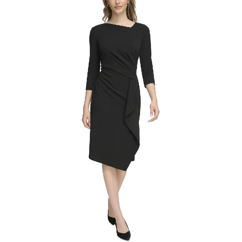 Calvin Klein Womens Asymmetric 3/4 Sleeves Evening Dress