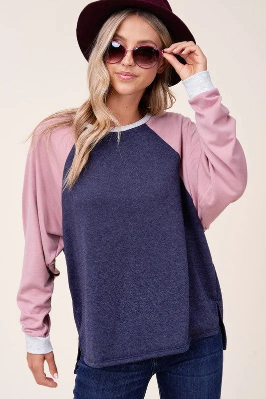 E Luna Solid Terry Color Block Sweatshirt