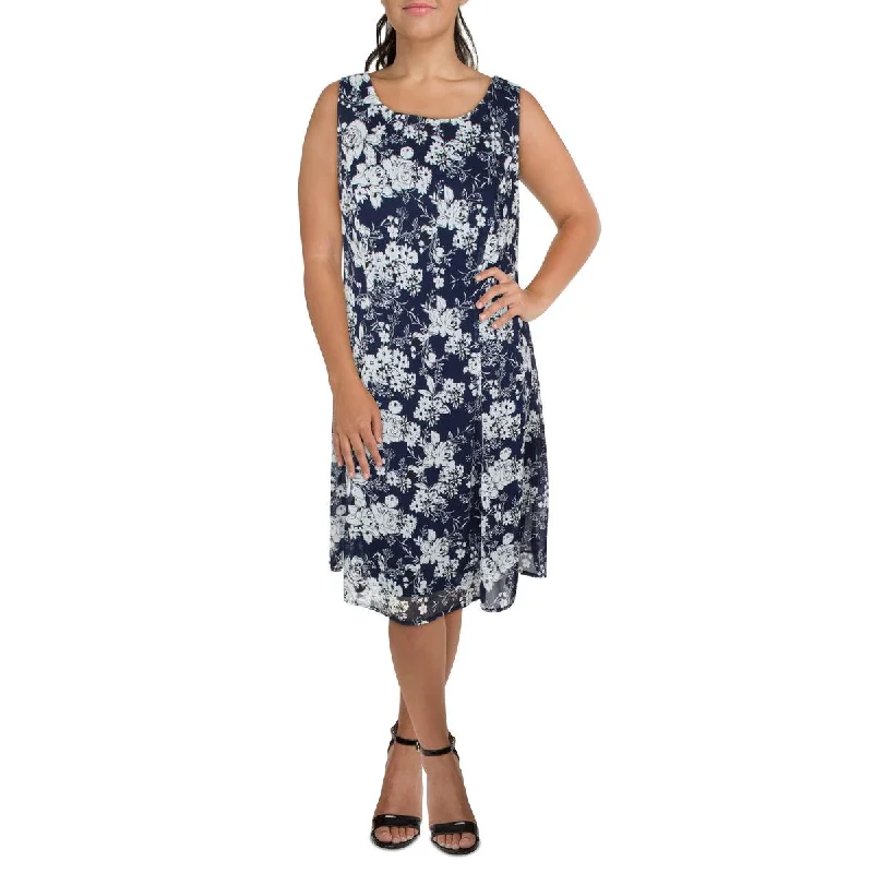 Connected Apparel Womens Plus Chiffon Printed Shift Dress