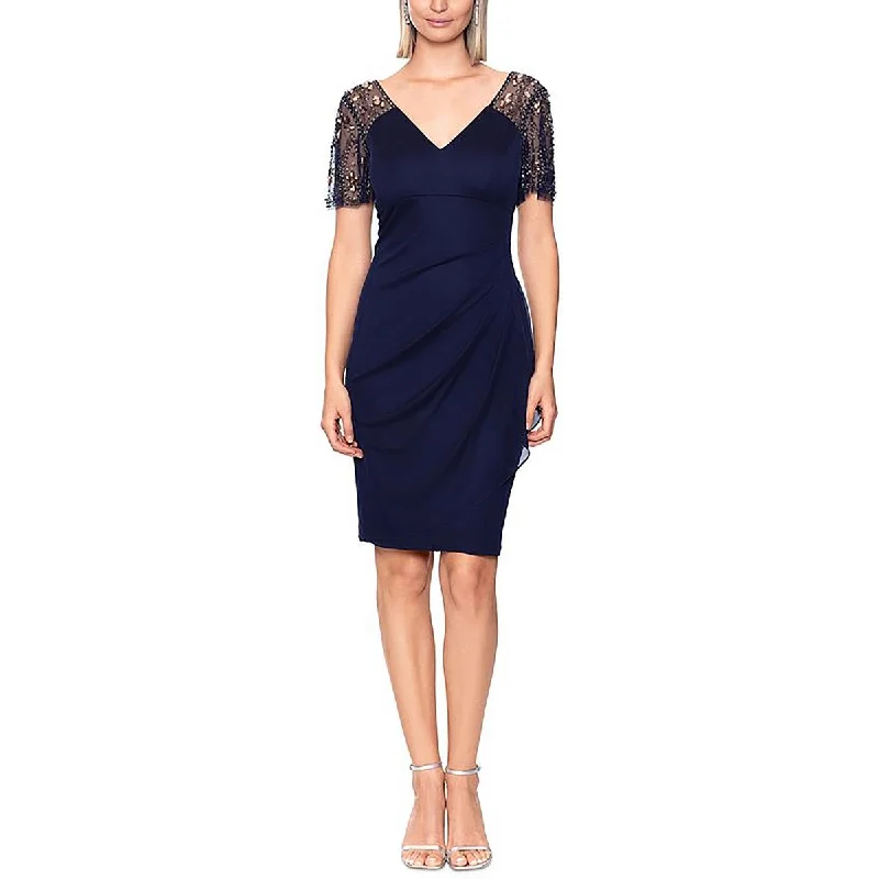 Xscape Womens V-Neck Beaded Cocktail And Party Dress