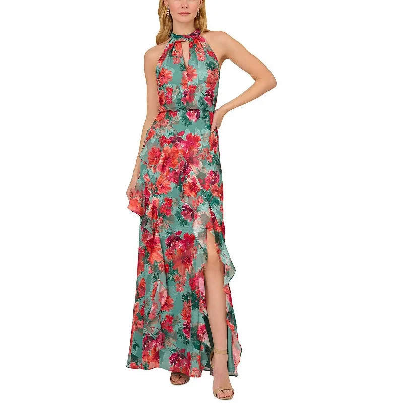 Adrianna Papell Womens Chiffon Floral Evening Dress