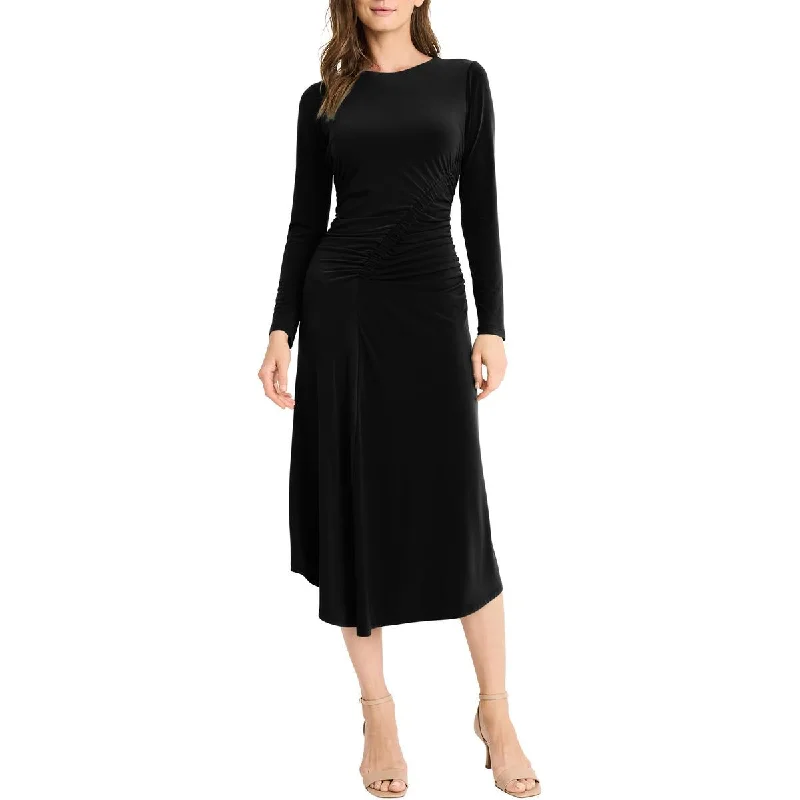 Maggy London Womens Ruched Long Midi Dress