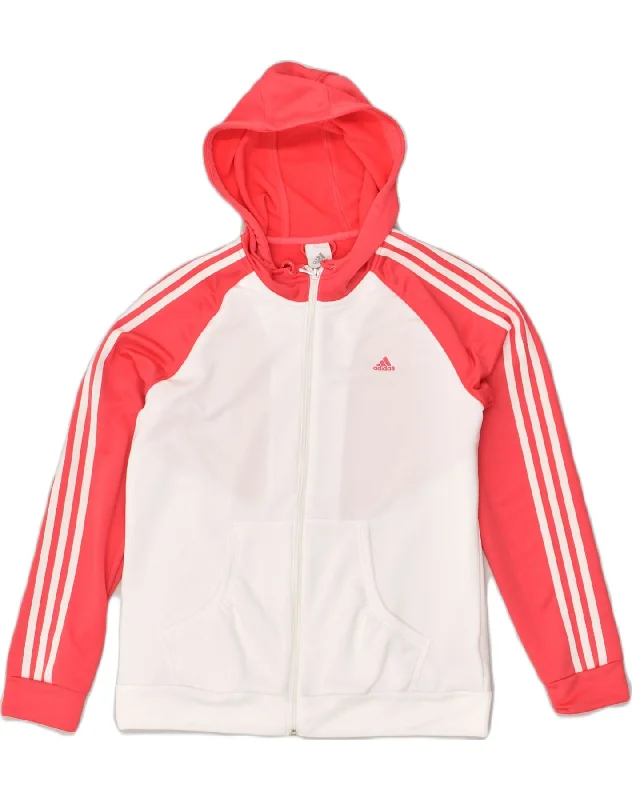 ADIDAS Womens Zip Hoodie Sweater UK 18 XL  White Colourblock Polyester