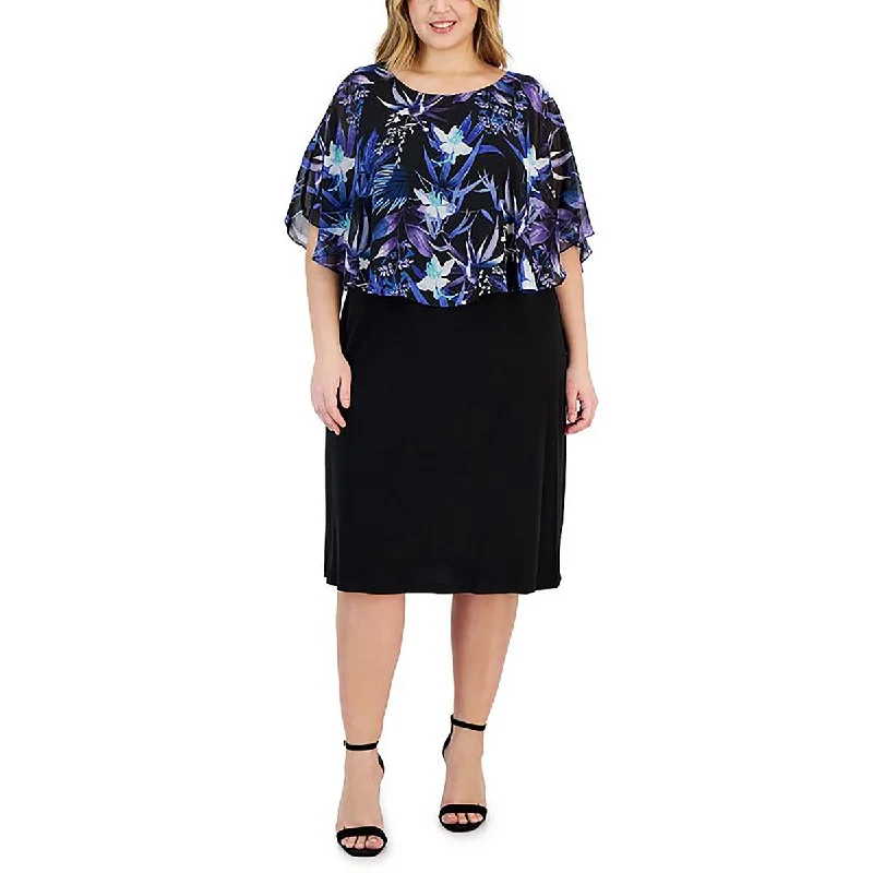 Connected Apparel Womens Plus Floral Print Cape Midi Dress