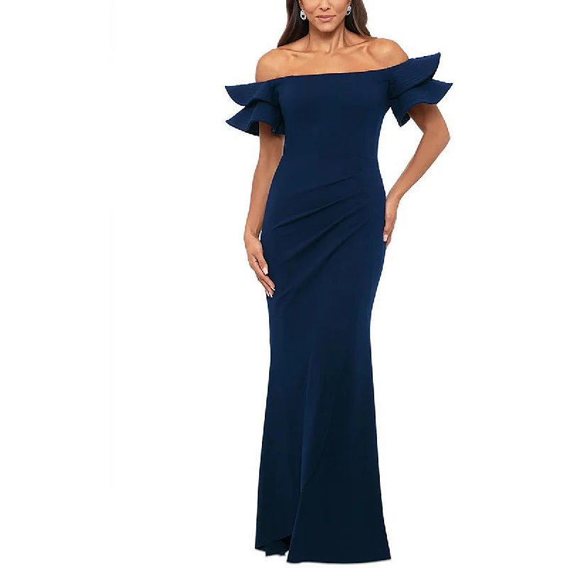 Xscape Womens Off-The-Shoulder Maxi Evening Dress