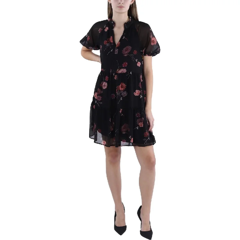 CeCe Womens Chiffon Floral Print Babydoll Dress