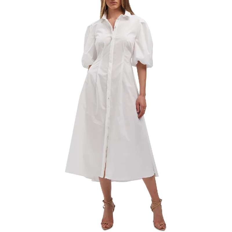 Bardot Womens Midi Puff Sleeve Shirtdress