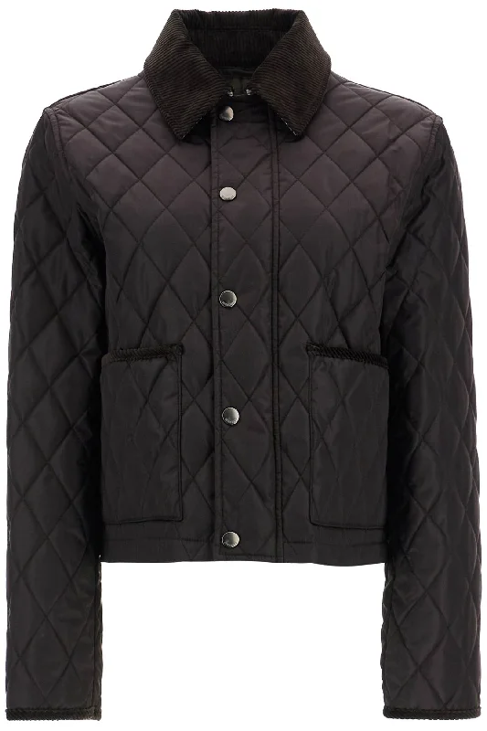 Black Quilted Nylon Cropped Jacket With High Collar  - Black