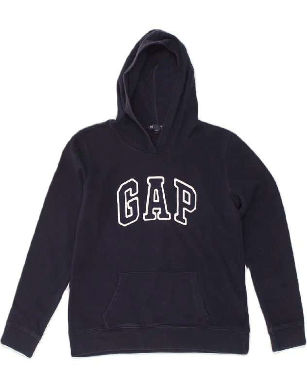 GAP Womens Graphic Hoodie Jumper UK 14 Medium Navy Blue Cotton