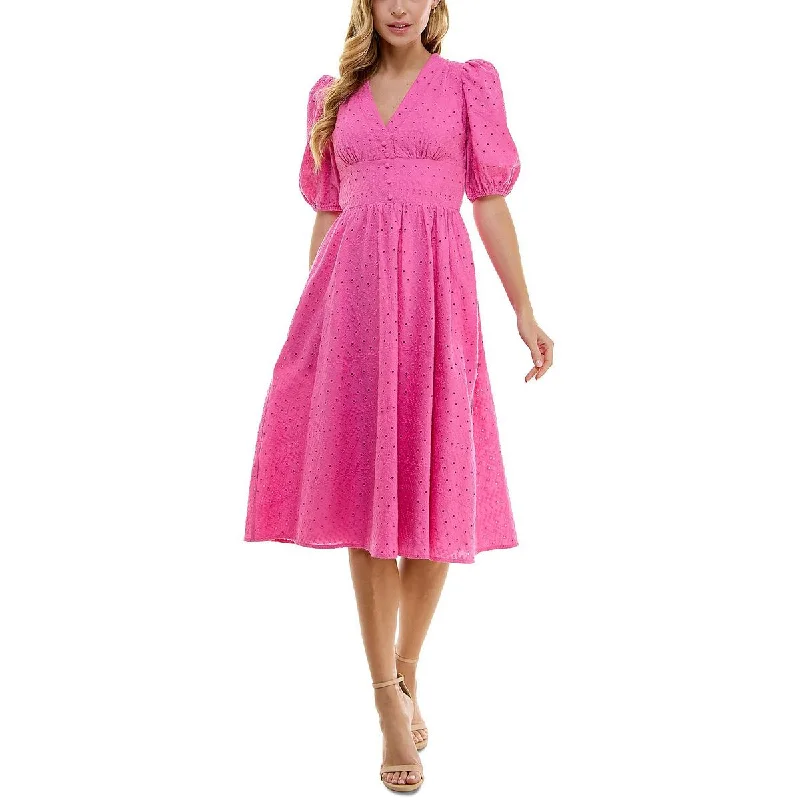 City Studio Womens Juniors Eyelet Cotton Midi Dress