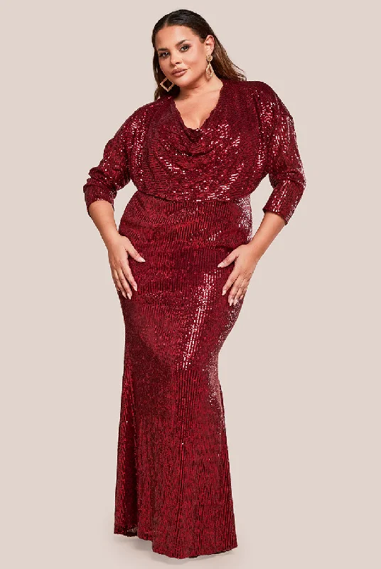 The Best Prices Goddiva Plus Sequin Cowl Maxi Dress - Wine