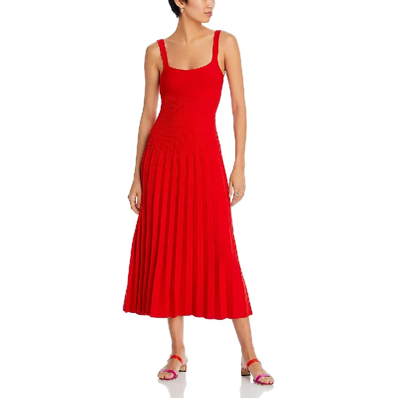 STAUD Womens Tea Length Pleated Midi Dress