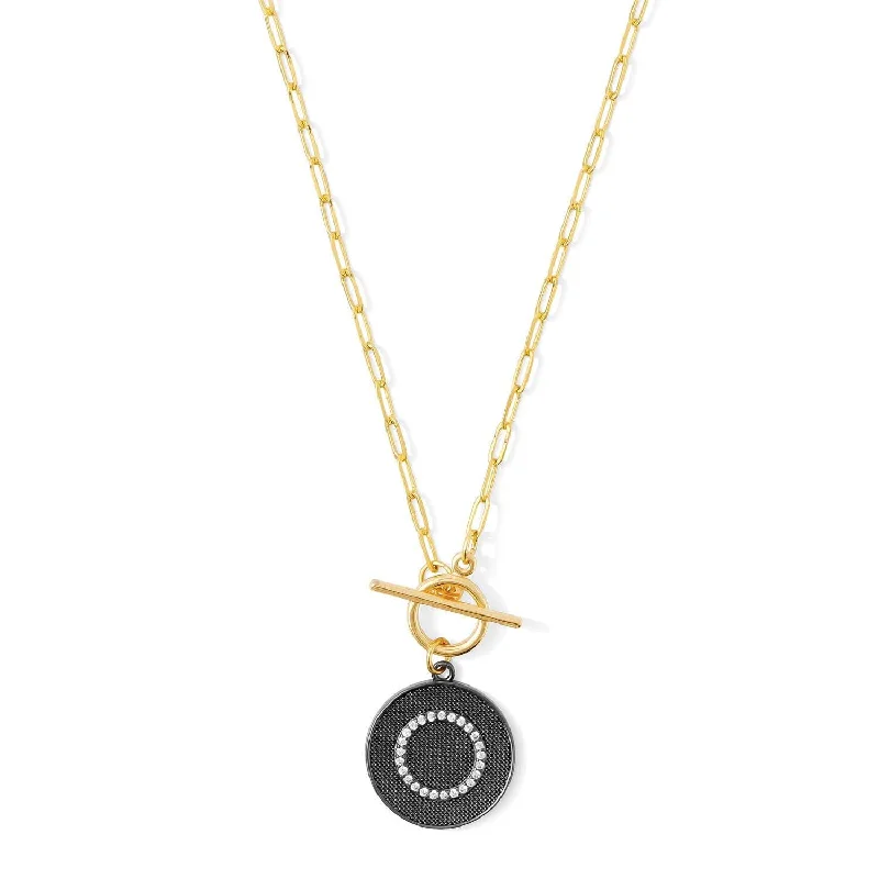 Pave Accented Circle Paperclip Toggle Necklace