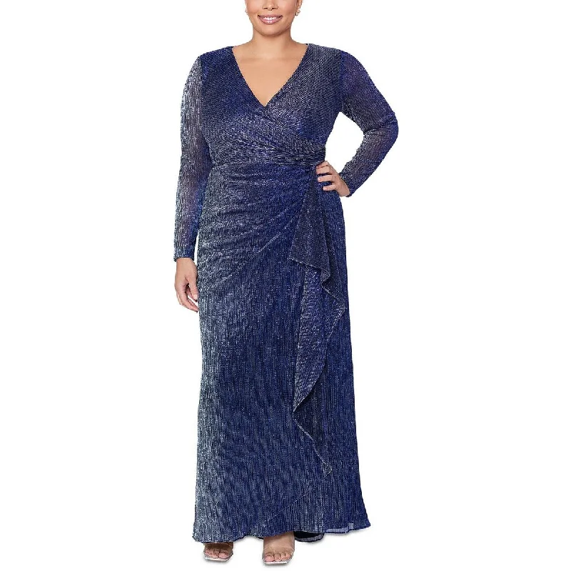 Betsy & Adam Womens Plus Metallic Long Evening Dress