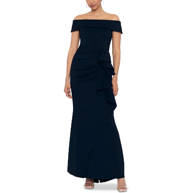 Xscape Womens Ruffled Off-The-Shoulder Evening Dress