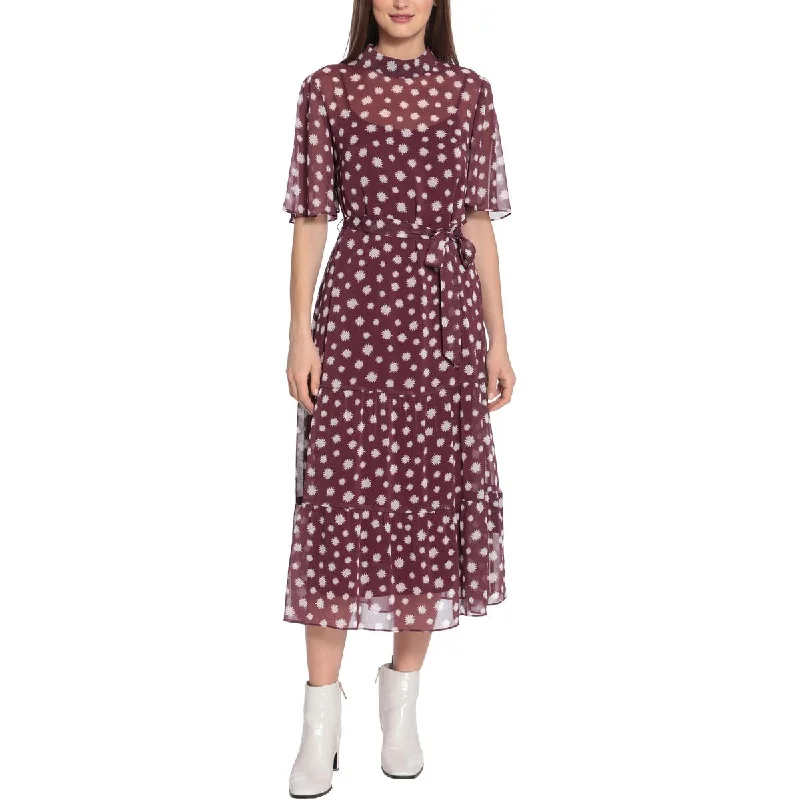 Maggy London Womens Belted Printed Fit & Flare Dress