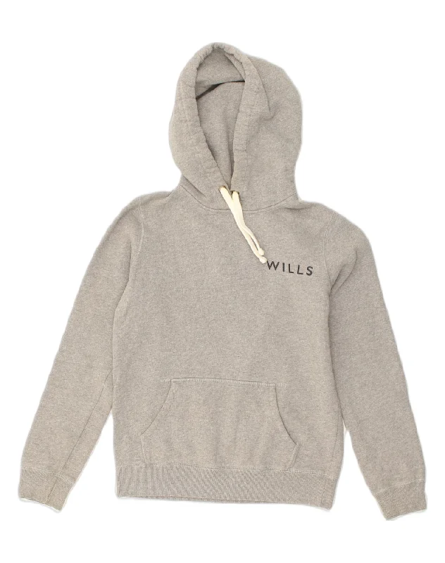 JACK WILLS Womens Graphic Hoodie Jumper UK 10 Small Grey Cotton