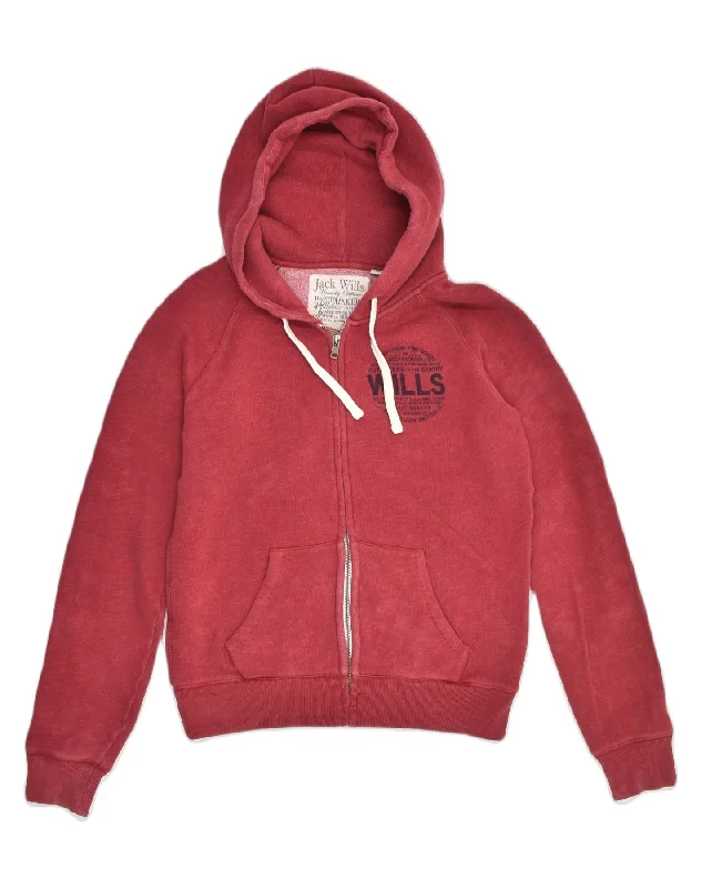 JACK WILLS Womens Zip Hoodie Sweater UK 12 Medium  Red Cotton