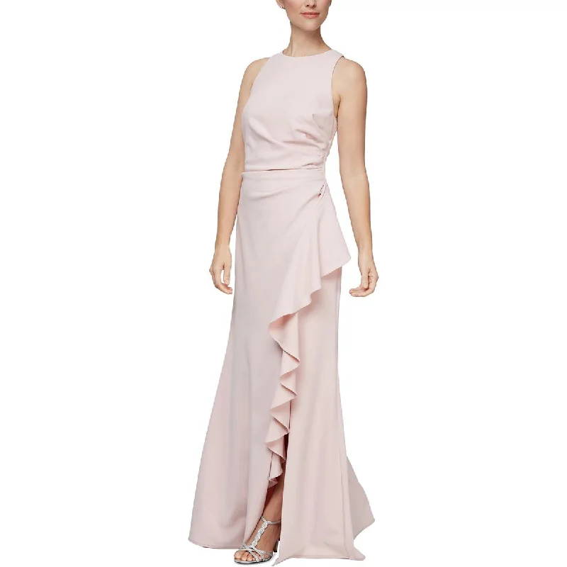 Alex & Eve Womens Crepe Cascade Ruffle Evening Dress