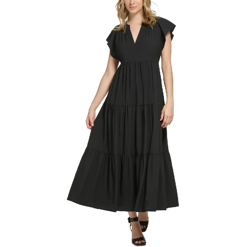 Calvin Klein Womens Textured Tiered Maxi Dress