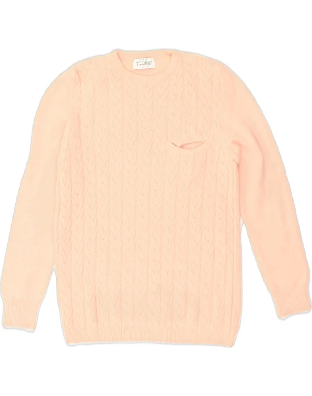 BENETTON Womens Crew Neck Jumper Sweater UK 10 Small Pink Wool