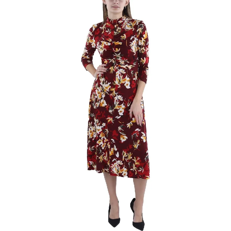 Maggy London Womens Floral Print Ruched Fit & Flare Dress