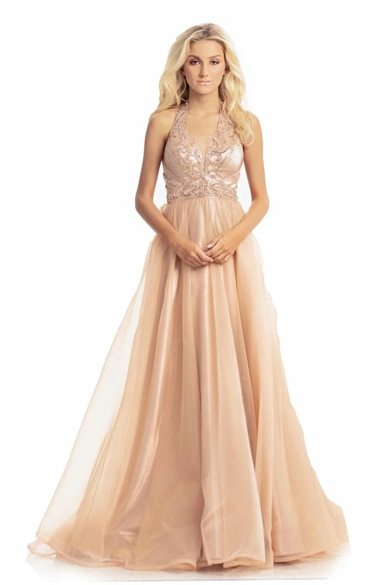 Johnathan Kayne 9066 Size 12 Rose Gold Halter prom Dress Formal Pageant Gown