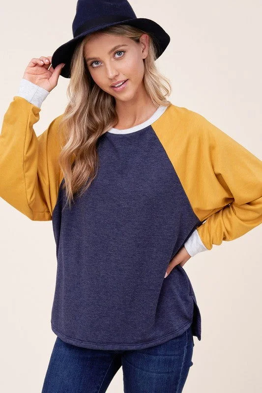 E Luna Plus Solid Color Block Sweatshirt