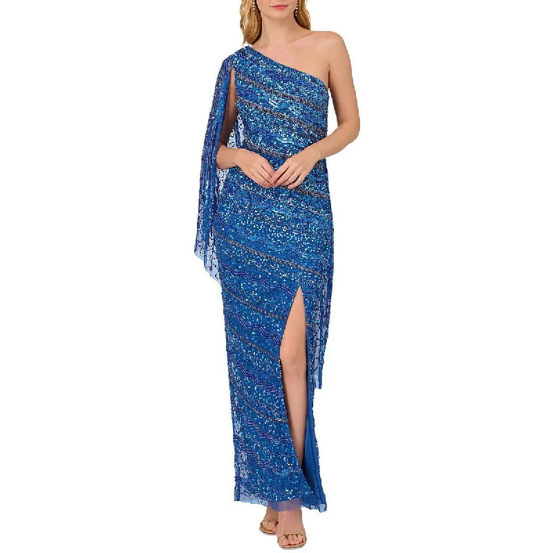 Adrianna Papell Womens Beaded Draped Sleeve Evening Dress