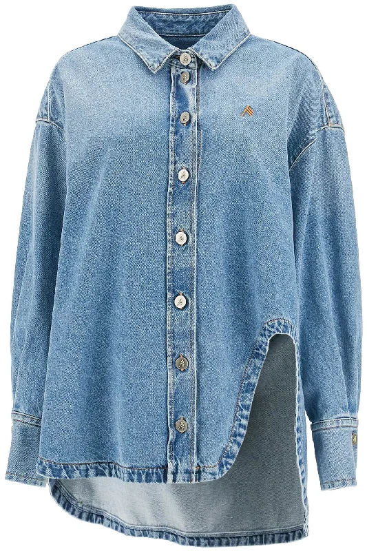 Asymmetric Denim Overshirt With  - Blue