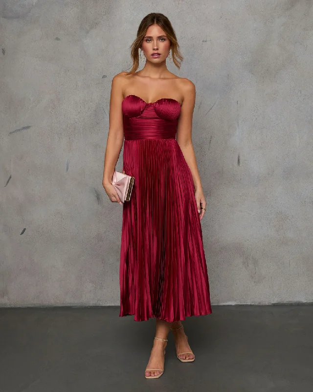 Leanna Strapless Bustier Satin Maxi Dress