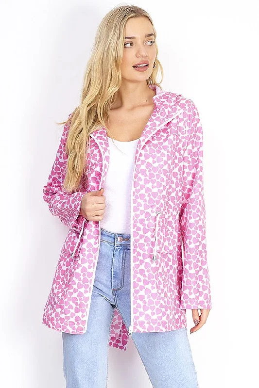 HEART PRINT FISHTAIL HEM HOODED MAC