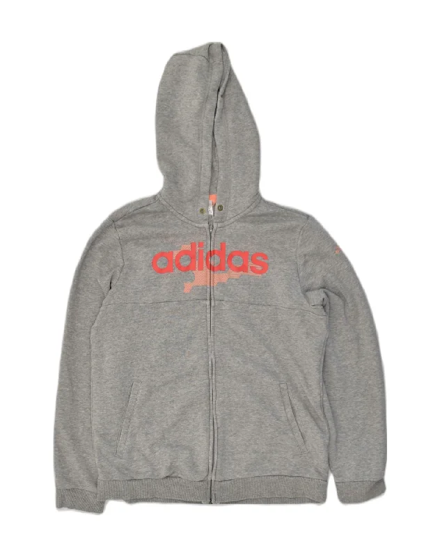 ADIDAS Womens Graphic Zip Hoodie Sweater UK 12/14 Medium Grey Cotton